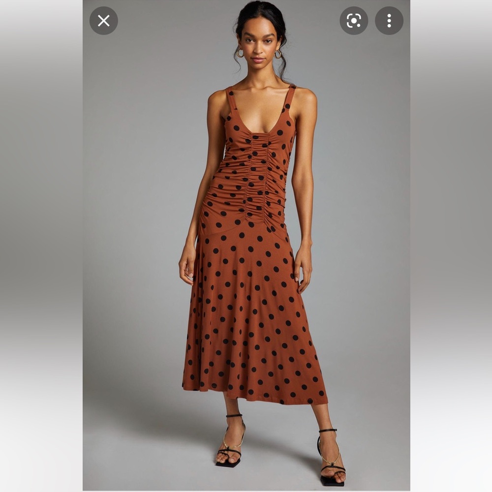 Anthropologie Maeve Ruched Midi polka dot